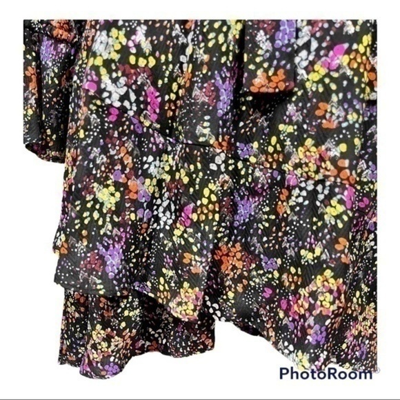 Derek Lam 10 Crosby Floral Silk Tie-Neck Ruffle-Hem  Dress Black Multi 4 NEW - Picture 11 of 15
